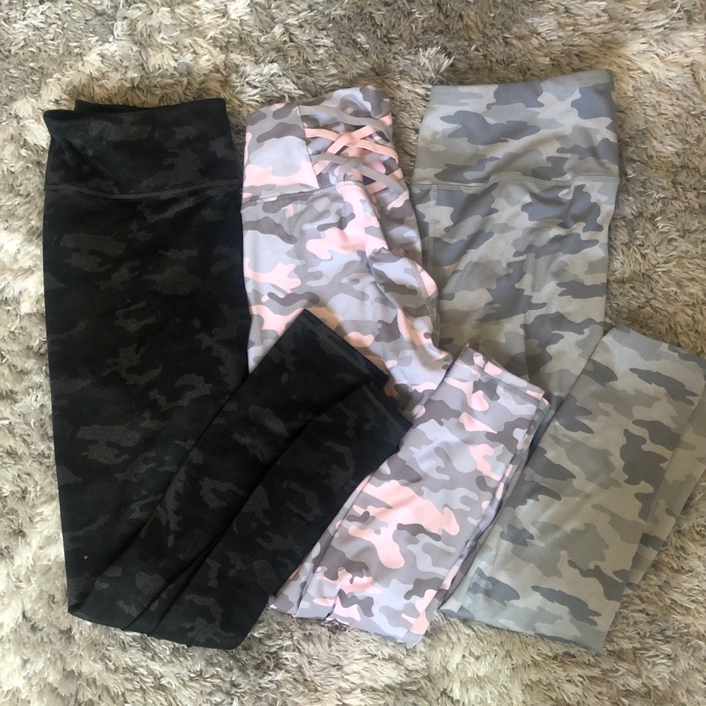 3 Pairs of Gray Camo Fabletics Leggings